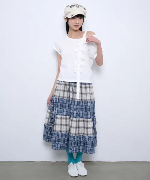 [TUOMIO] 2-WAY PATCHWORK SKIRT [IVORY]