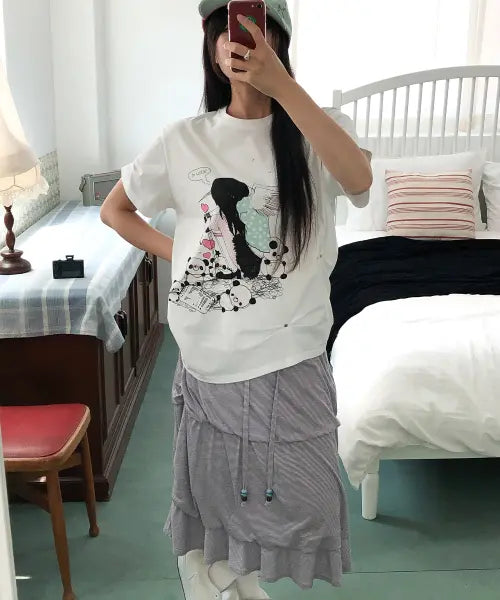 [HUG YOUR SKIN] Stripe flayered midi skirt (Purple) / 스트라이프 플레어드 미디 스커트 (퍼플)