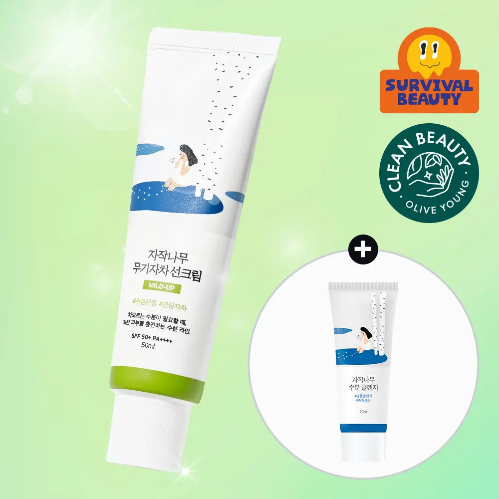 [Round Lab] Round Lab Birch Moisturizing Sunscreen SPF50+ PA++++ (50ml) / [저자극/안심자차] 라운드랩 자작나무 무기자차 선크림 50ml  기획 (+클렌저20ml)