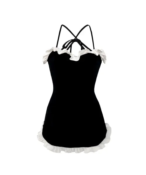 [ODDONEOUT] [FLORIDA TICKET X ODDONEOUT] FRILL SWIMWEAR BLACK