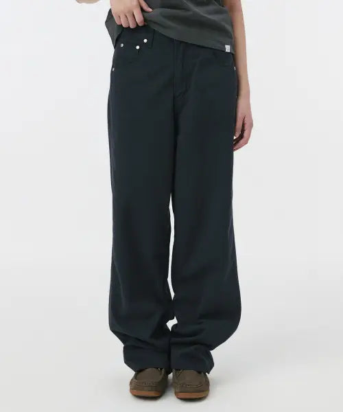 [OHESHIO] STRAIGHT COLOR COTTON PANTS, NAVY