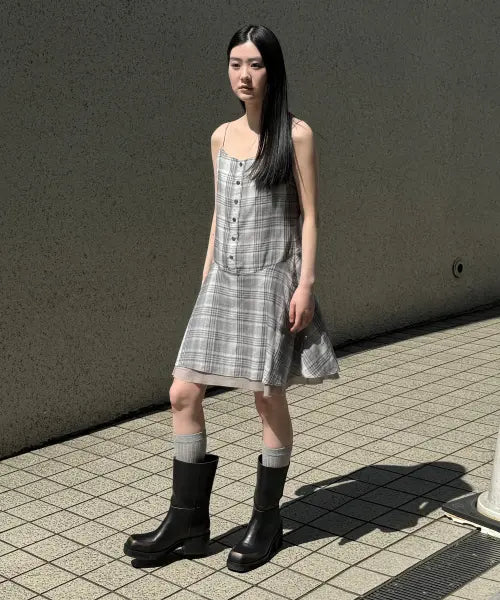 [INSILENCE WOMEN] Check Mini Dress GREY / 체크 미니 원피스 GREY