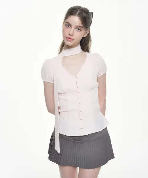 [WHISFAIRY] Chiffon Corset Blouse - PINK