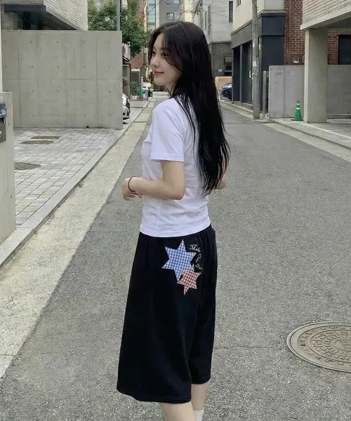 [MOZMOZ] Bermuda Star Patch Side Tuck Sweatpants Black / 버뮤다 스타패치 사이드턱 스웨트 팬츠 블랙