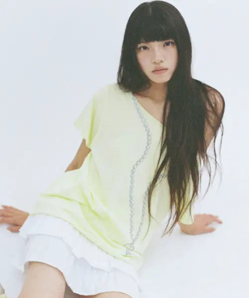 [ITZAVIBE] GLITTER KEY OFF SHOULDER - YELLOW