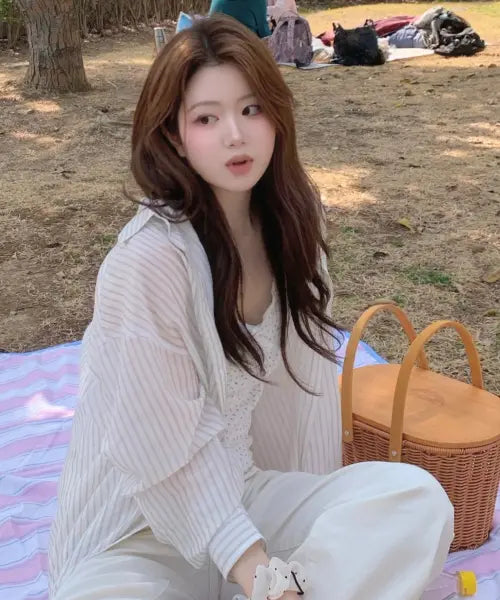 [MIND BRIDGE WOMEN] [W]Shea Stripe Oversized Fit Shirt - 3color / [W]시어 스트라이프 오버핏 셔츠 - 3color