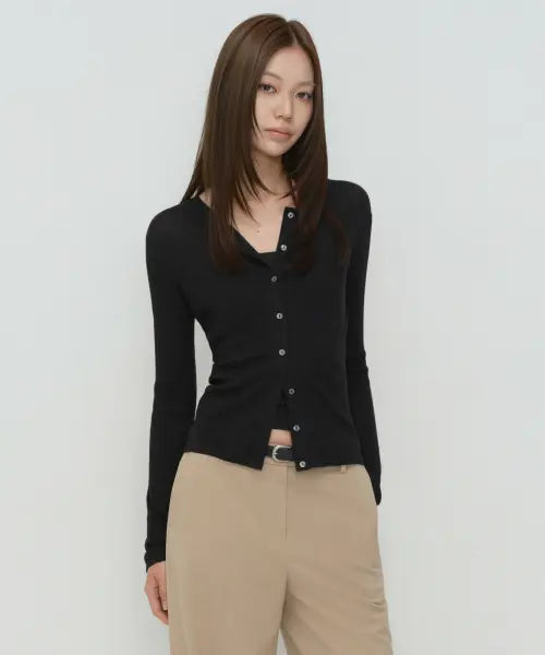 [MUSINSA STANDARD WOMAN] Women's Soft Ribbed Jersey Cardigan [Black] / 우먼즈 소프트 리브드 저지 가디건 [블랙]