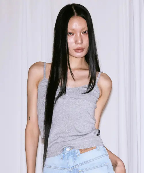 [THE MYSTERIOUS HOTEL] V NECK BUTTON SLEEVELESS [GREY]