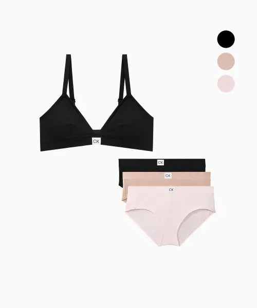 [CALVIN KLEIN UNDERWEAR] Women's Micro Rib Triangle Bra + Panty Set (3 Colors) / 여성 마이크로 립 트라이앵글 브라+팬티 세트 (3 color)
