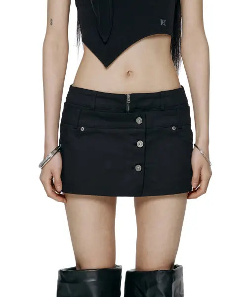 [ROCKCAKE] Front Button Wrap Skirt Shorts - Black