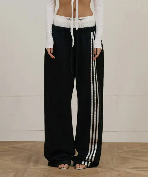 [EYEER] Front Line Sagging Layerd Sweatpants - Black