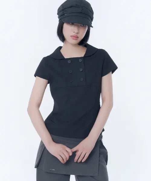 [MISEKI SEOUL] Double button shirts top BLACK