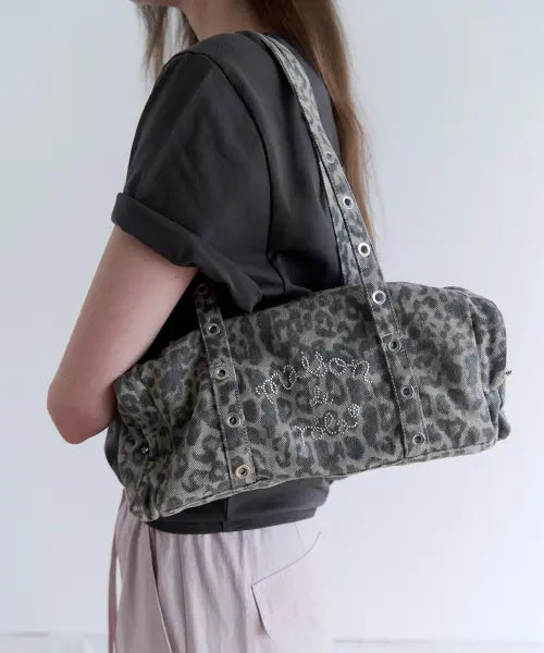 [ROLAROLA] MAISON DE ROLA STUD LEOPARD DUFFLE BAG BEIGE