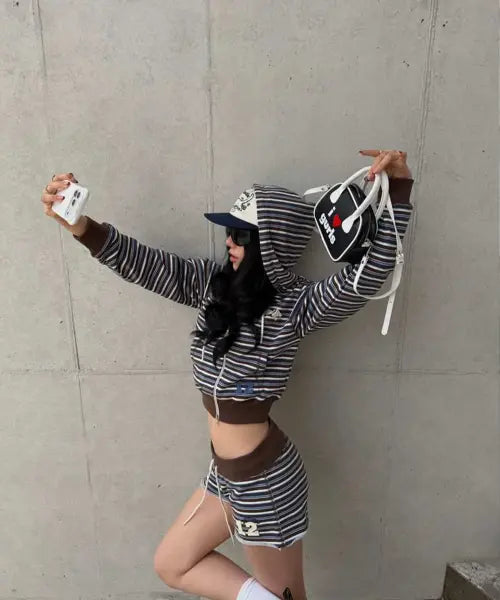 [ASIF CALIE] CALIE BABE STRIPE SHORTS BROWN