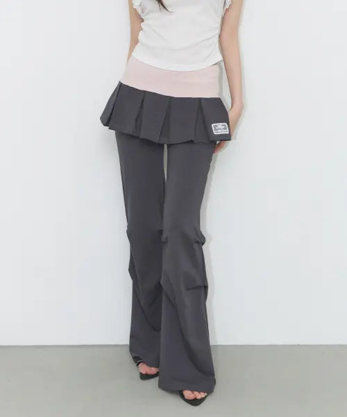 [ILLIGO] TWO-TONE PLEATED SKIRT PANTS CHARCOAL / 투톤 플리츠 스커트 팬츠 차콜