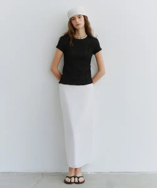[URAGO] Silk back slit long skirt