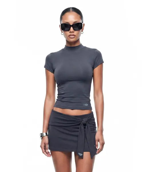[BADBLOOD] Everyday Mock-Neck Short Sleeve T-Shirt - Charcoal