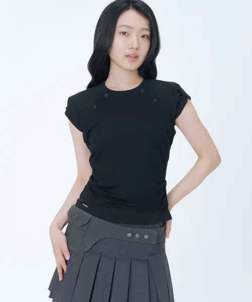 [MISEKI SEOUL] Hannah button layered short sleeve BLACK