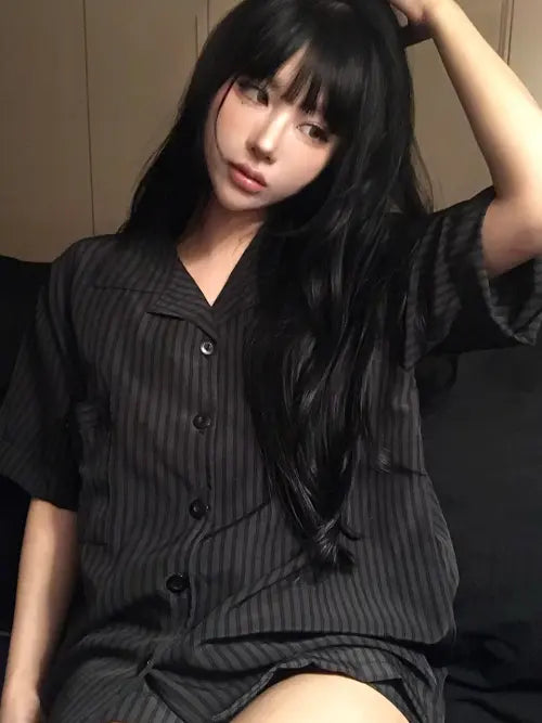 [TESER] [uni] Noir Silk Skin Short Sleeve Pajama Set / [uni] 누아르 실크스킨 반팔 잠옷 세트