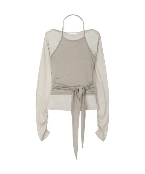 [SECONDMONO] W. (SET) Tie Detail Layered Set Top - Oatmeal / W.(SET)Tie Detail Layered Set Top [OATMEAL]_SEWTS025OATMEAL