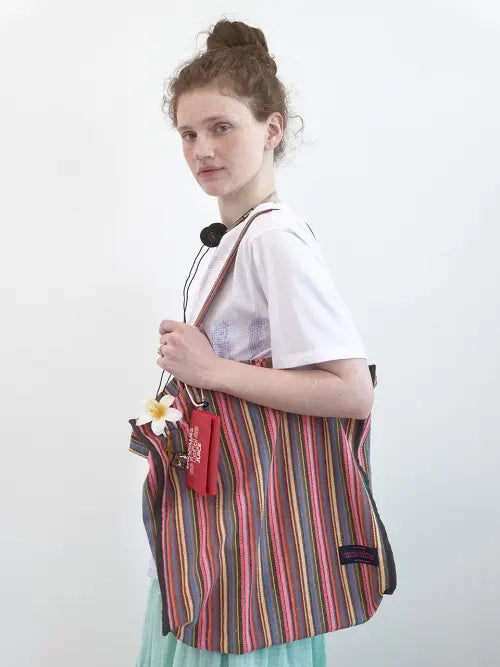 [ENZO BLUES] Summer Striped Big Bag (Neon Pink Multi) / 썸머 스트라이프 빅백 (Neon Pink Multi)