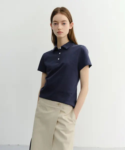 [DUNST] CROPPED SLIM COLLARED T-SHIRT NAVY / CROPPED SLIM COLLARED T-SHIRT_UDTS6B221_NAVY