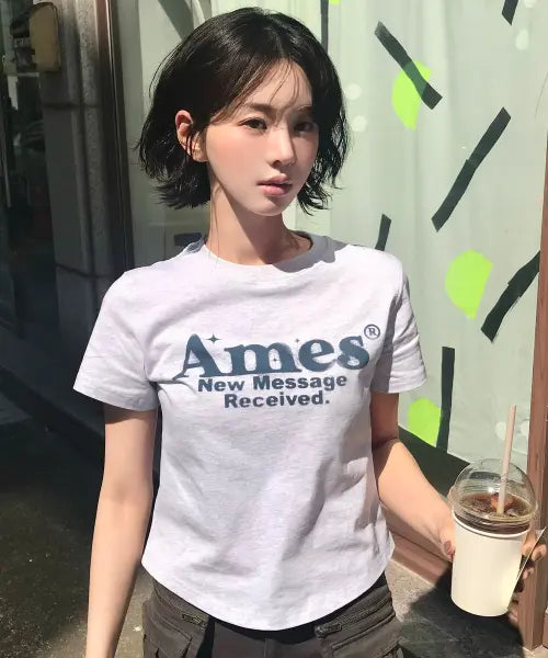 [AMES-WORLDWIDE] ROUND HEM CROP TEE LIGHT GREY
