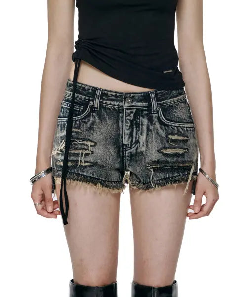 [ROCKCAKE] Damage Denim Shorts - Ash Blue