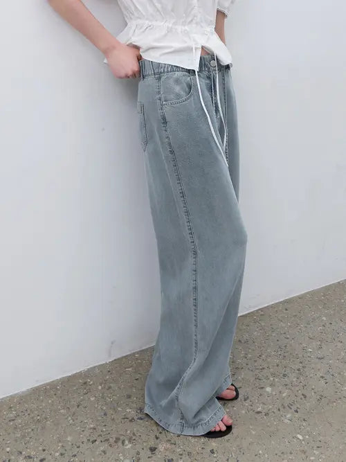 [ATELIER NAIN] FLUID WIDE DENIM BANDING PANTS (PT-5775)