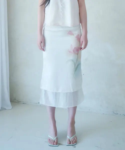 [NEWALRIN] Lotus Satin Long Skirt