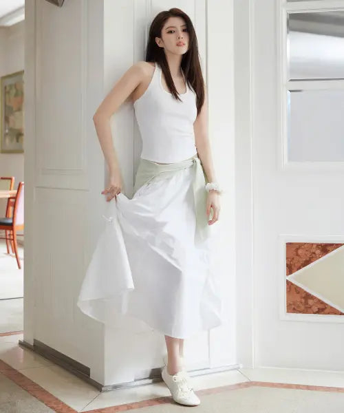 [MUSINSA STANDARD WOMAN] Women's Nylon Ruched Long Skirt [White] / 우먼즈 나일론 루치드 롱 스커트 [화이트]