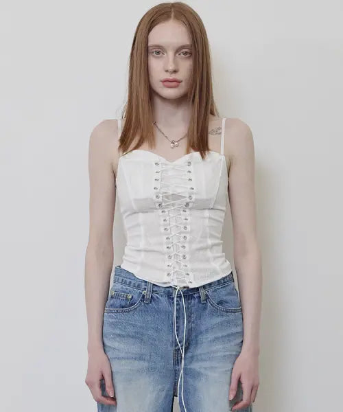[ANIV] LACE EYELET CORSET TOP WHITE