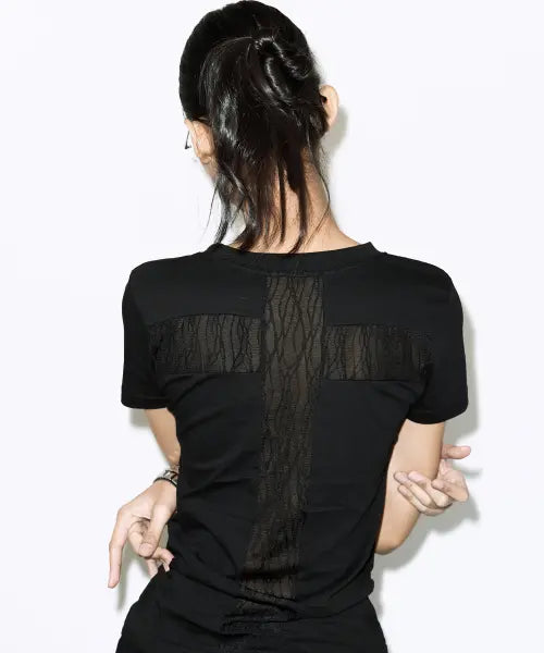 [FANCY CLUB] BACK CROSS TEE (BLACK) F26QB073 / 백 크로스 티 (BLACK) F26QB073