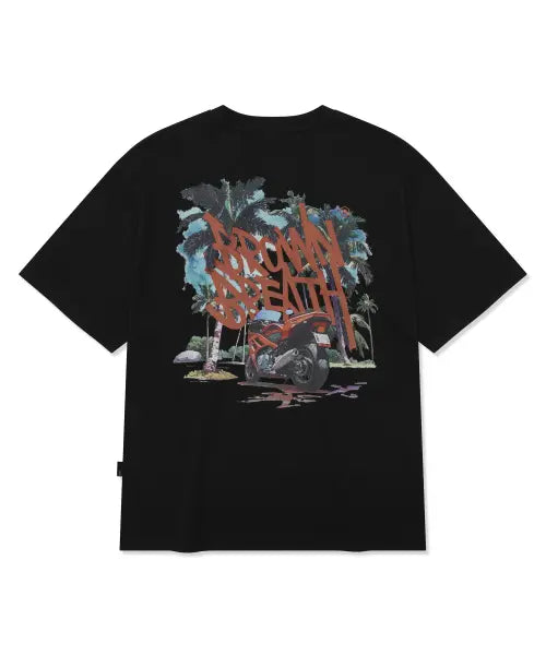 [BROWNBREATH] TAG PALM CIRCUIT TEE - BLACK