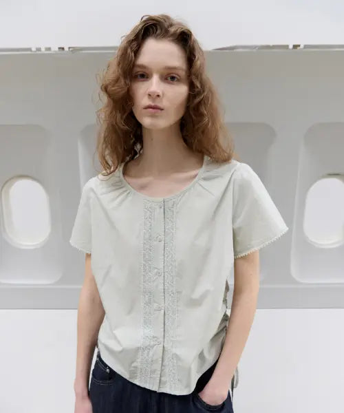 [TOAVE] Shirring Lace Blouse (Soft Mint) / Between Shirring Lace Blouse (Soft Mint)