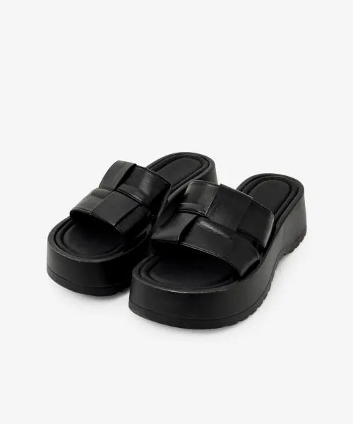 [HELENE PARIS] Volume Weaving Platform Slippers [Black] / 볼륨 위빙 통굽 슬리퍼 [블랙]