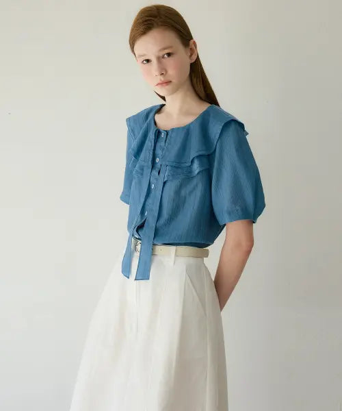 [OLIVE DES OLIVE] Double Ruffle Neck Blouse / 더블 러플넥 카라 블라우스 OW6XB5540