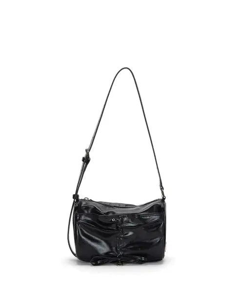 [MATIN KIM] FRONT SHIRRING RIBBON MINI BAG IN BLACK
