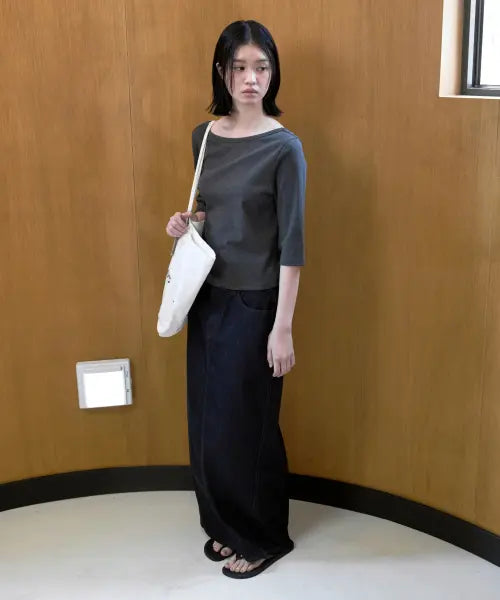 [LOW CLASSIC] NONFADE DENIM POCKET MAXI SKIRT_INDIGO [LC262SK01ID]