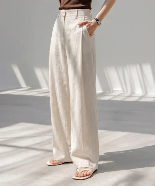 [FRENCHCHIC] Bell'Epoch Folding Pintuck Linen-Like Wide Slacks / [인생360] [3단기장] 벨에포크 폴딩핀턱 린넨라이크 와이드 슬랙스_F6H470SL