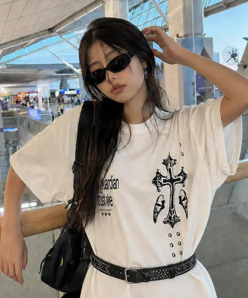 [ESCAPEFROM] Guardian Cross Print Oversized Short Sleeve T-Shirt [9 Colors] / 가디언 크로스 프린트 오버핏 반팔티 [9color]
