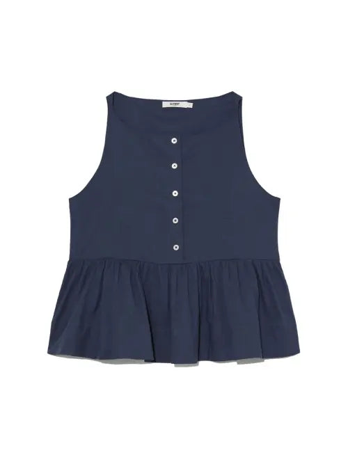 [GLOWNY] G RUFFLED BUTTON BLOUSE (DEEP NAVY)