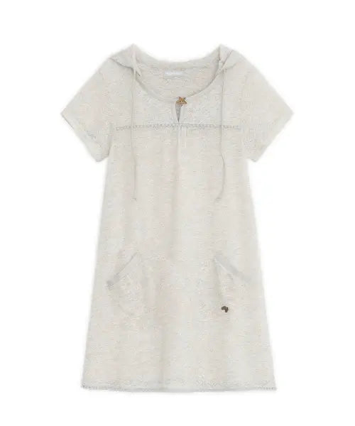 [HUG YOUR SKIN] Hooded layered knit dress (Ivory) / 후드 레이어드 니트 드레스 (아이보리)