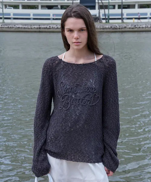 [SOMEWHEREBUTTER] SS New Letter Long Sleeve Knit - Charcoal