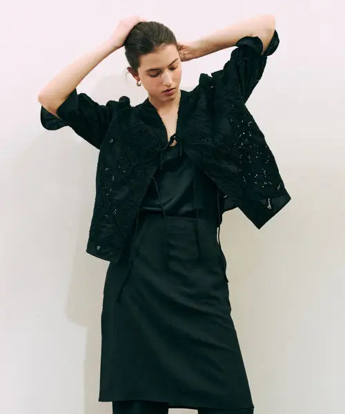 [BARNEYS NEWYORK] 26SS Lia Embroidered Cardigan Blouse Black / 26SS 리아 자수 가디건 블라우스 블랙