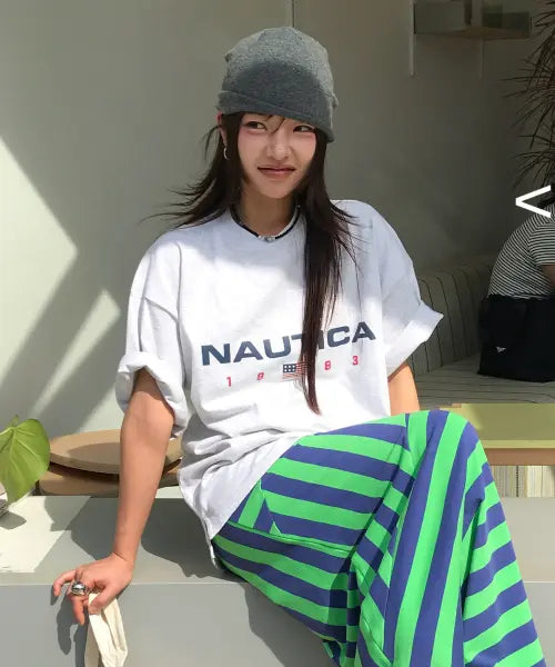 [NAUTICA] 83 Flag Logo T-Shirt (Light Melange Grey) NTS4786 / 83플래그 로고 티셔츠(라이트멜란지그레이) NTS4786