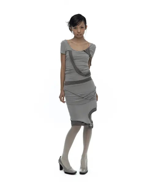 [KASHIKO] Peek-a-boo Strap Skirt Beige / Peek-a-boo Strap Skirt Warm Gray