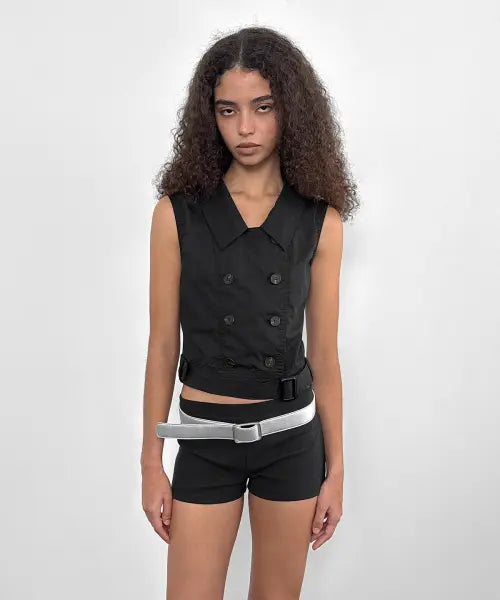 [SANDRIC] Double Button Blouse_Black