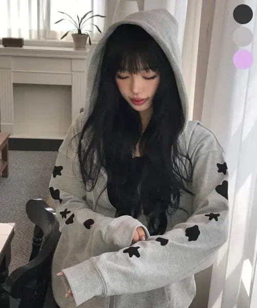[YOUHEE] [3COLORS] GRAPHIC WAFFLE HOOD ZIP-UP