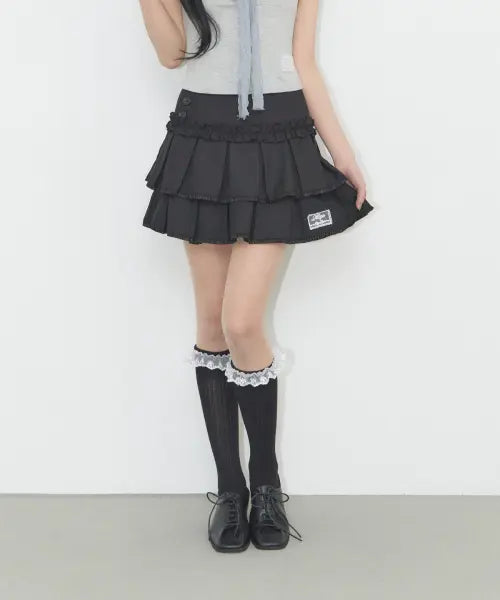 [ILLIGO] Dolly Pleated Mini Skirt Black / 돌리 플리츠 미니 스커트 블랙